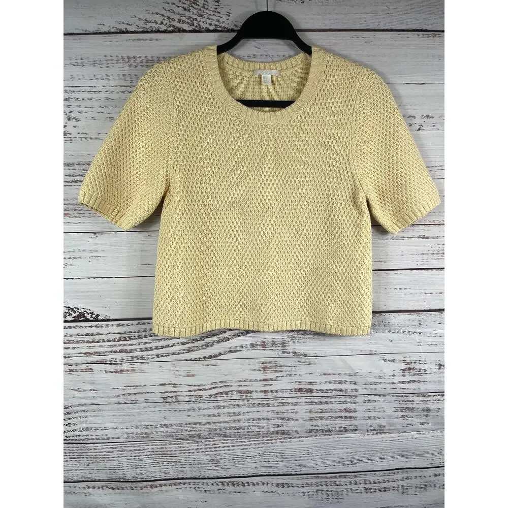 COS Sweater Women's Small White Waffle Knit Short Sleeve Crewneck Pullover Top - Picture 4 of 9